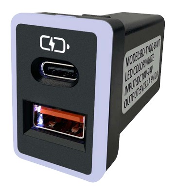豐田TOYOTA 中型款 預留孔變色燈車充｜TYPE-C+USB 雙孔