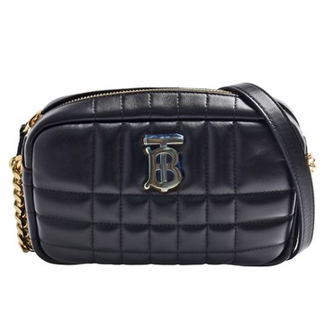 BURBERRY 巴寶莉  經典B LOGO絎逢小羊皮掀蓋斜背包(黑色)