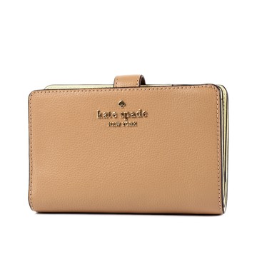 KATE SPADE 鵝卵石紋釦式雙折中夾-棕色