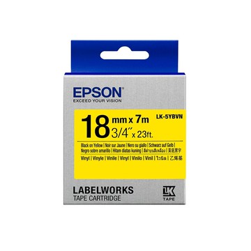EPSON 耐久系列 18mmx7M 黃底黑字標籤帶 / 盒 LK-5YBVN｜領券最高折$220