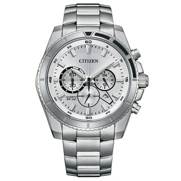 CITIZEN 星辰 Chronograph 紳男計時手錶-銀色面-男錶(AN8200-50A)44mm
