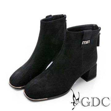 GDC-麂皮感名媛風格氣質短靴-黑