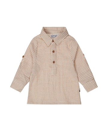 棕白格紋半開襟短袖襯衫80cm