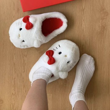 kitty棉拖 室內拖鞋 造型拖鞋 可愛小貓棉拖鞋 防滑包跟 kitty貓棉拖鞋女毛毛拖秋冬季可外穿居家室內保暖棉鞋
