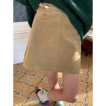 2025春秋胖mm燈芯絨高腰半身裙遮胯a字裙小個子百搭顯瘦短裙子女
