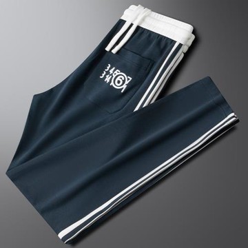 春秋柔軟冰絲太空棉莫代爾運動褲時尚撞色拼接男士直筒衛褲休閑褲