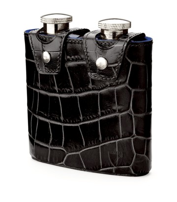 Aspinal Of London Croc-Embossed Leather Double Hip Flask