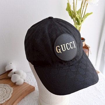 GUCCI 576253 GG 燙金LOGO緹花布遮陽棒球帽.黑