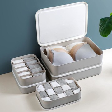 家用分格內衣收納盒 加厚帶蓋襪子整理格放內褲神器分隔儲物盒子j