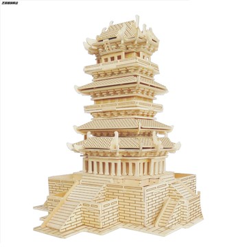 。中國古建筑模型榫卯結構拼接拼圖手工益智玩具木制小房子制作益
