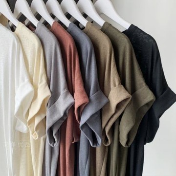 削肩顯瘦！松弛感澳棉+雨露麻寬松百搭飛機袖T恤純色挽邊薄款短袖