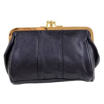 LIKEHOUSE 羊皮條紋雙層口金零錢包  13.5 x 6 x 9cm  黑色