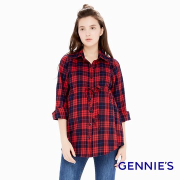 Gennies奇妮 經典格紋綁帶上衣(紅藍格T3G09)