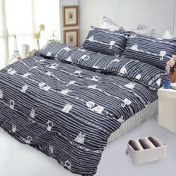 【FITNESS】精梳棉加大四件式被套床包組- 萌玩樂園(黑)