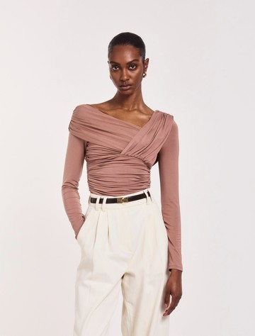 Corey Ruched Long Sleeve Top in Sandalwood - MicroModal Ninety Percent
