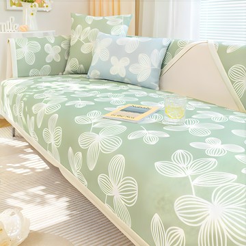 半島良品 四季通用沙發墊 3人座  180 x 70cm  花藝 淺綠色