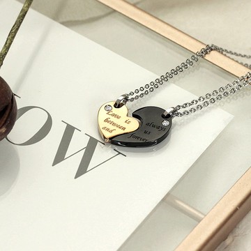 ::免費刻字:: 相愛的愛心組合式 西德鋼 情侶項鍊 一對販售