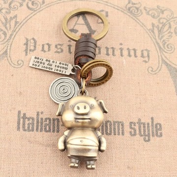 汽車鑰匙扣圈環鏈卡通可愛小豬豬表情包男女吊墜包包掛飾復古手工