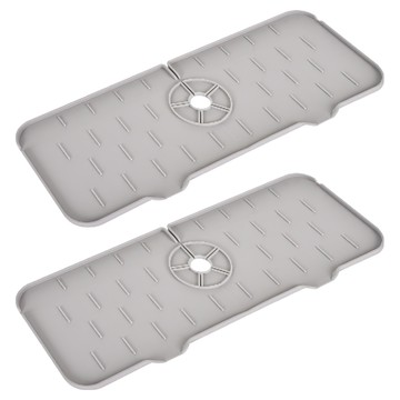 KM生活 廚房衛浴水龍頭防濺矽膠瀝水墊/水槽墊/清潔墊  2個  質感灰