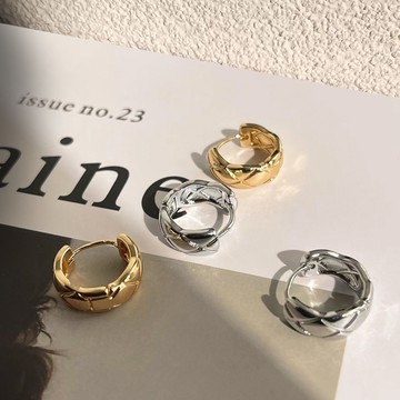 易扣式耳環 L37 經典菱形紋圈圈耳環 S925銀針 日韓流行 耳飾 耳針 圈型耳環 Sweet Air