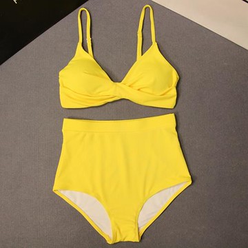 游泳衣女韓國ins風度假性感三點式聚攏綁帶高腰泡溫泉分體比基尼