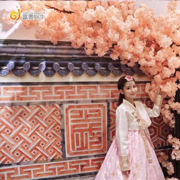 3D復古屋檐建筑磚墻壁紙串串香火鍋店飯店韓式拍照裝修背景墻紙