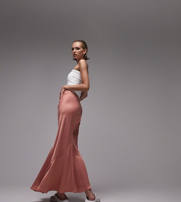 Topshop Petite fishtail midi skirt in rose-Pink