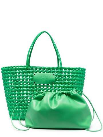 MSGM - woven logo-patch tote bag - women - Polyurethane/Polyester/Polyethylene - One Size - Green