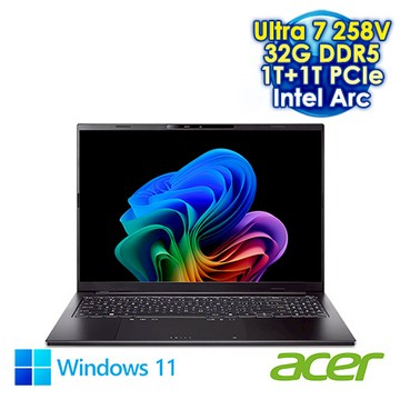 ACER Swift Go 16 SFG16-74-79T3 黑 16吋AI效能筆電 (WUXGA+ OLED/Intel Ultra 7 258V/32G DDR5/1T+1