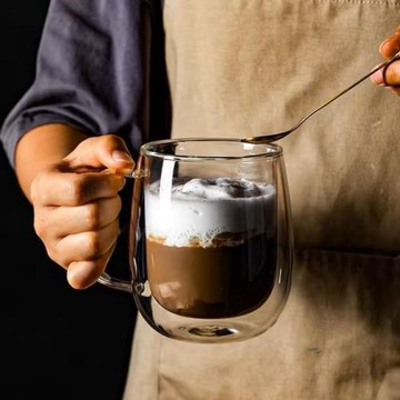 雙層隔熱玻璃杯家用水杯把手透明耐高溫茶杯辦公水杯咖啡杯默認項