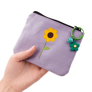 向日葵帆布零錢包簡約硬幣耳機包大容量卡包收納包迷你口紅鑰匙包