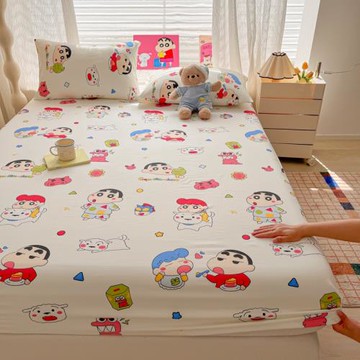 卡通蠟筆小新床笠單件兒童床單罩學生宿舍床包床罩床墊套三件套