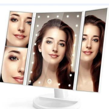 臺式led三面折疊化妝鏡可旋轉三折鏡放大補妝鏡美妝鏡led化妝鏡