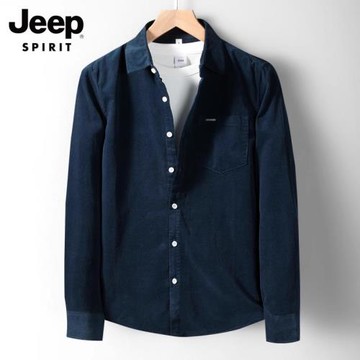 吉普官方燈芯絨襯衫長袖男純棉春秋季寬松衣服男士外套休閑襯衣潮