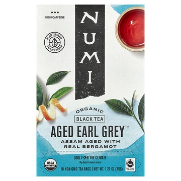 Numi Tea, 有機紅茶，陳年伯爵茶，18 茶包，1.27 盎司（36 克）。