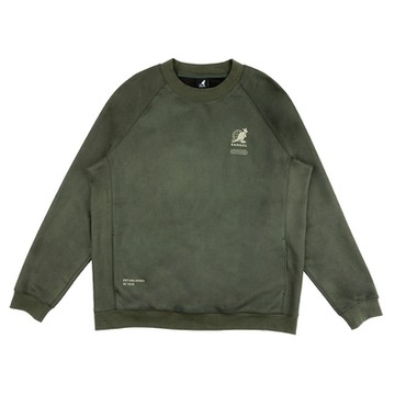 KANGOL 男女 麂皮圓領T 長袖上衣 綠色-6355100672