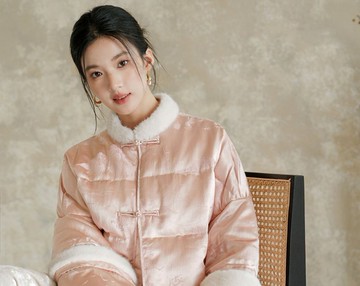 新中式復古中國風 丹青繪山河 提花兔毛領羽絨服