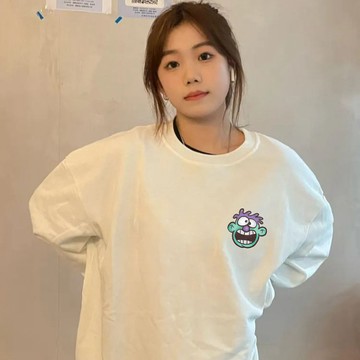 免運 韓版 圓領長袖衛衣 加絨大學t oversize 中大尺碼 寬鬆大學t長袖 美式復古 刷絨寬松t 2615