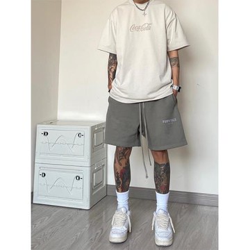 短褲男款夏季潮牌闊腿印花美式運動褲子ins潮流寬松休閑五分衛褲