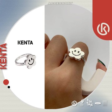 🌾健太選物🌾雲花笑臉戒指今天特價女造型戒指飾品開口戒指銀色戒調整戒圍閨蜜文創戒可愛戒指母女戒嘻哈潮流Y2K辣妹