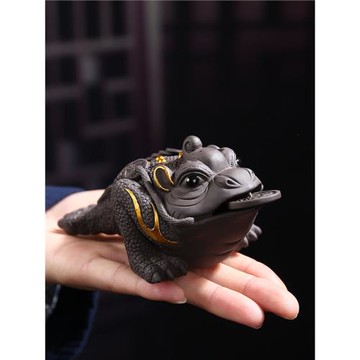 紫砂金蟾茶寵擺件可茶玩茶桌精品招財三足金蟾茶具茶臺飾品配件