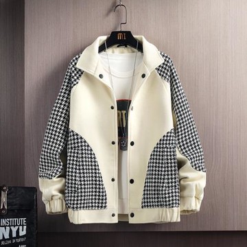毛呢外套男春秋款格子小香風夾克春季加絨加厚潮流休閑男裝上衣潮