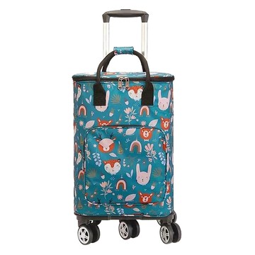 可折疊伸縮拉桿萬向5輪行李購物車  小動物 綠色  1個