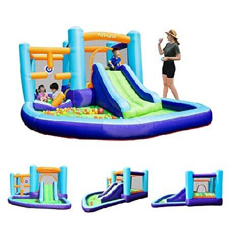 AirMyFun Inflatable Bounce House, Bouncer ＆ Slide with Air Blower,Play House with Ball Pool,Inflatable Kids Slide,Jumping Castle with Carry Bag