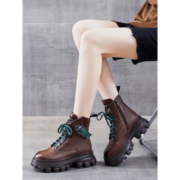 英倫風馬丁靴女2025冬季加絨棉靴新款真皮騎士靴時尚舒適厚底短靴
