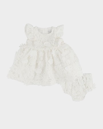 Girl's Floral Embellished Lace Dress, Size 3M-24M