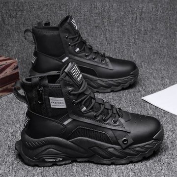 冬季男鞋加絨保暖棉鞋運動休閑厚底內增高黑色老爹潮鞋高幫馬丁靴