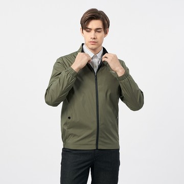 Pierre Cardin 男裝 休閒立領暗格紋薄夾克外套-橄欖綠 (5235664-47)