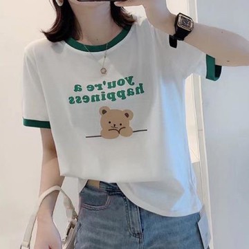 歐貨t恤女短袖2026夏新款撞色女裝圓領白色設計感減齡內搭棉上衣