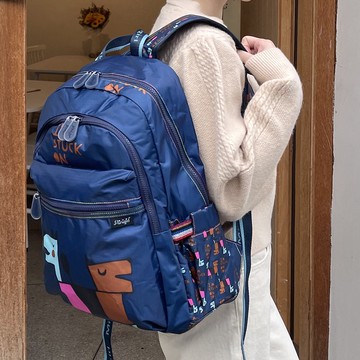 Minigirl 雙犬柔軟後背包 DN3017 海軍藍  深藍色  34 x 41 x 14cm